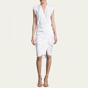 Veronica Beard Sleeveless Ruched Poplin Shirtdress